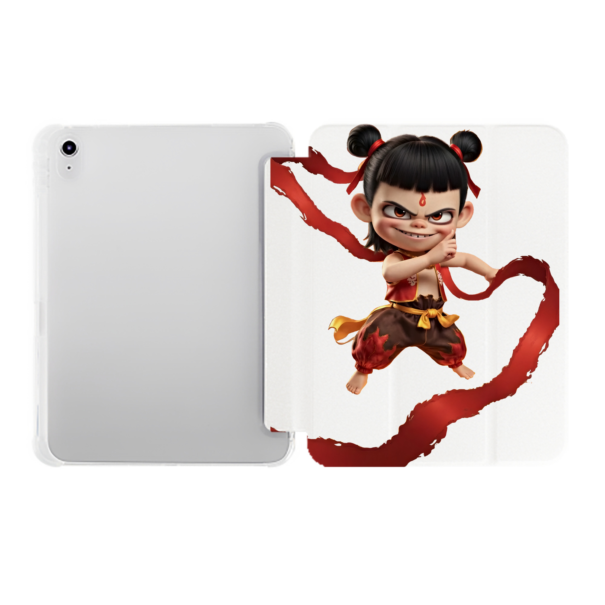 （画像用） Ne Zha 2 ナタ 魔童の大暴れ IPad ケース ペン収納付き 三つ折りスタンド PUレザー×シリコン 対応機種9.5/10.5/10.9インチ
